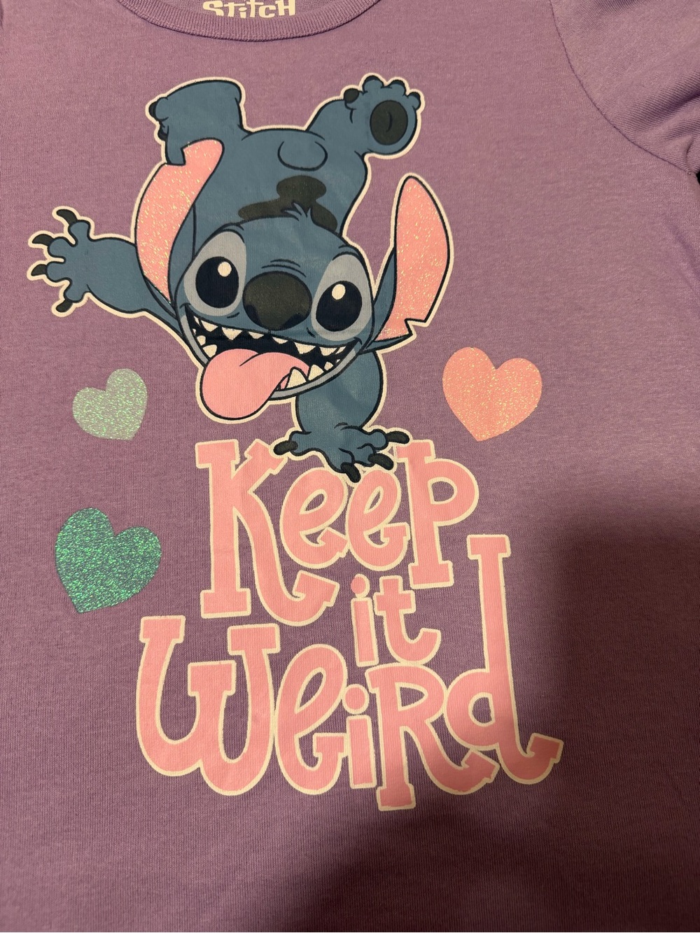 Disney Girls' Lavender Stitch Graphic Tee with Hearts - Picture 2 of 6